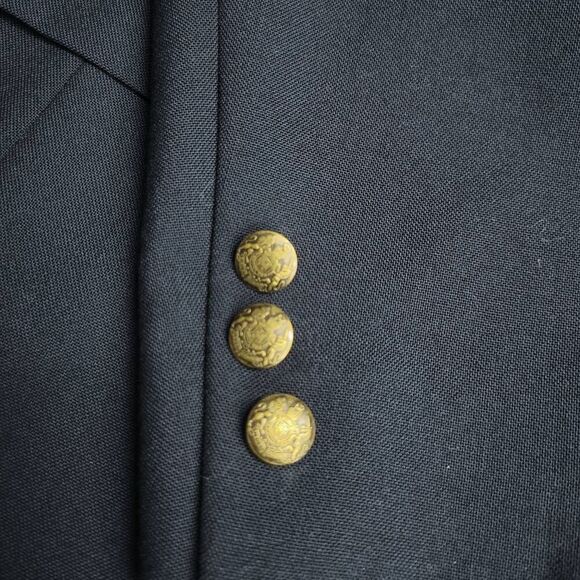 Dark Blue Wool 2 Button Blazer Professional Suit Jacket w Regal Brass Buttons - Picture 6 of 10